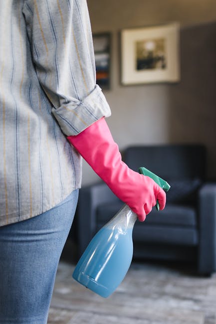 The image shows a corner of a room during a deep cleaning process, with a green painted wall and a wooden floor. A professional vacuum cleaner with a hose and attachments is positioned in the corner, 
